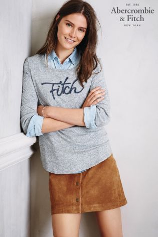 Grey Abercrombie & Fitch Long Sleeve Logo Top